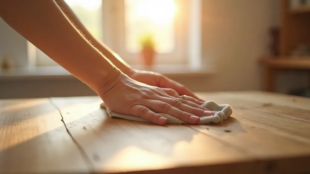 Hands cleaning a table, symbolizing a clean and healthy home
