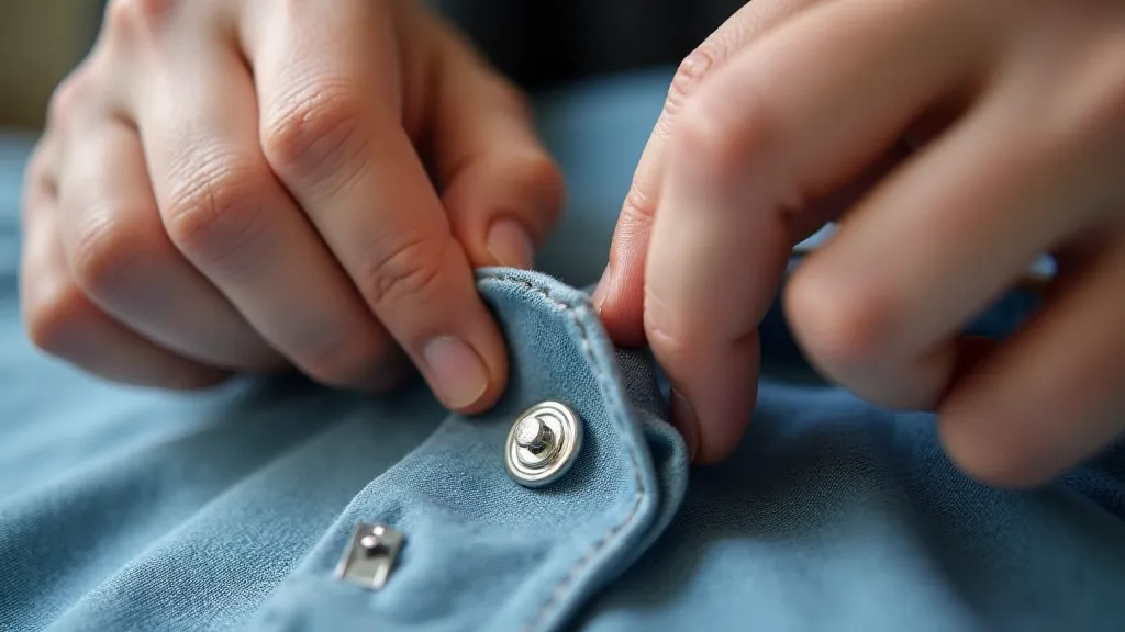 Hands sewing a button onto clothing