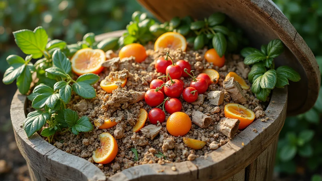 A compost bin filled with organic materials