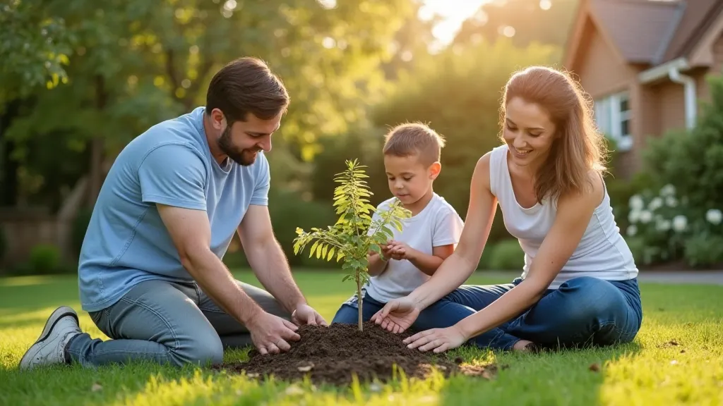 Family planting a tree
