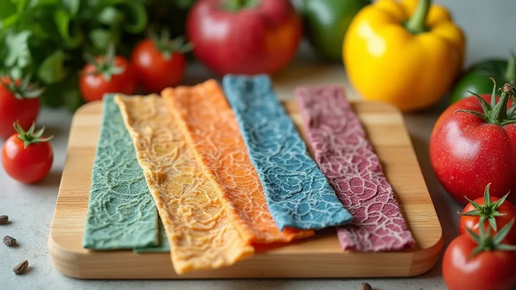 Finished beeswax wraps displayed with fresh produce