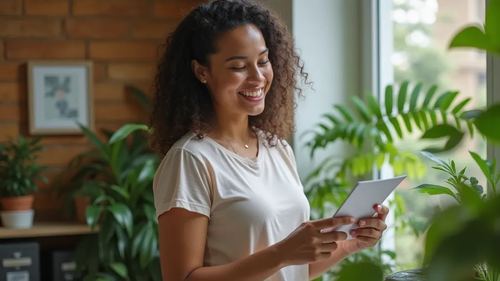 Person smiling at reduced electricity bill
