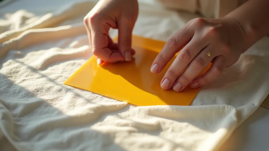 Spreading the beeswax mixture on fabric