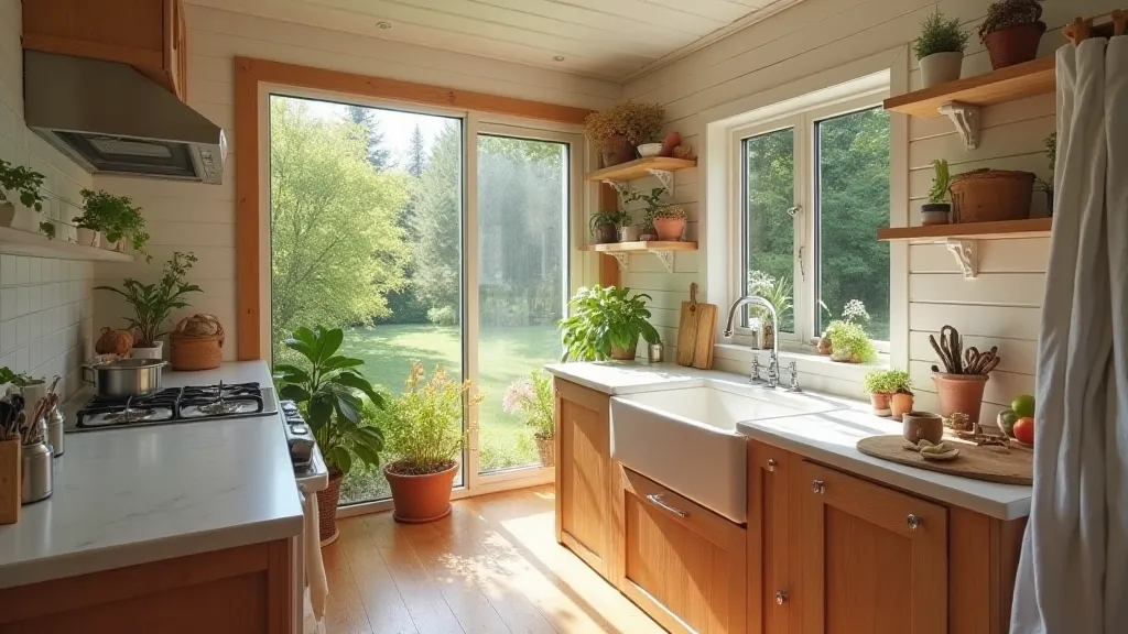 Sustainable kitchen with natural light and wood accents