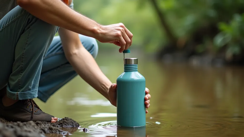 Traveler filling a reusable water bottle